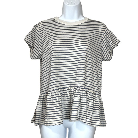 The Great. Ruffle Stripe Peplum Short Sleeve Top - Picture 5 of 10